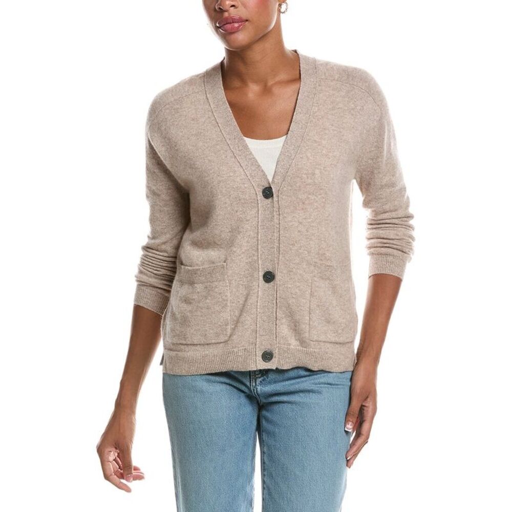 Incashmere Womens  Button Front Patch Pocket 100% Cashmere Cardigan, Grey